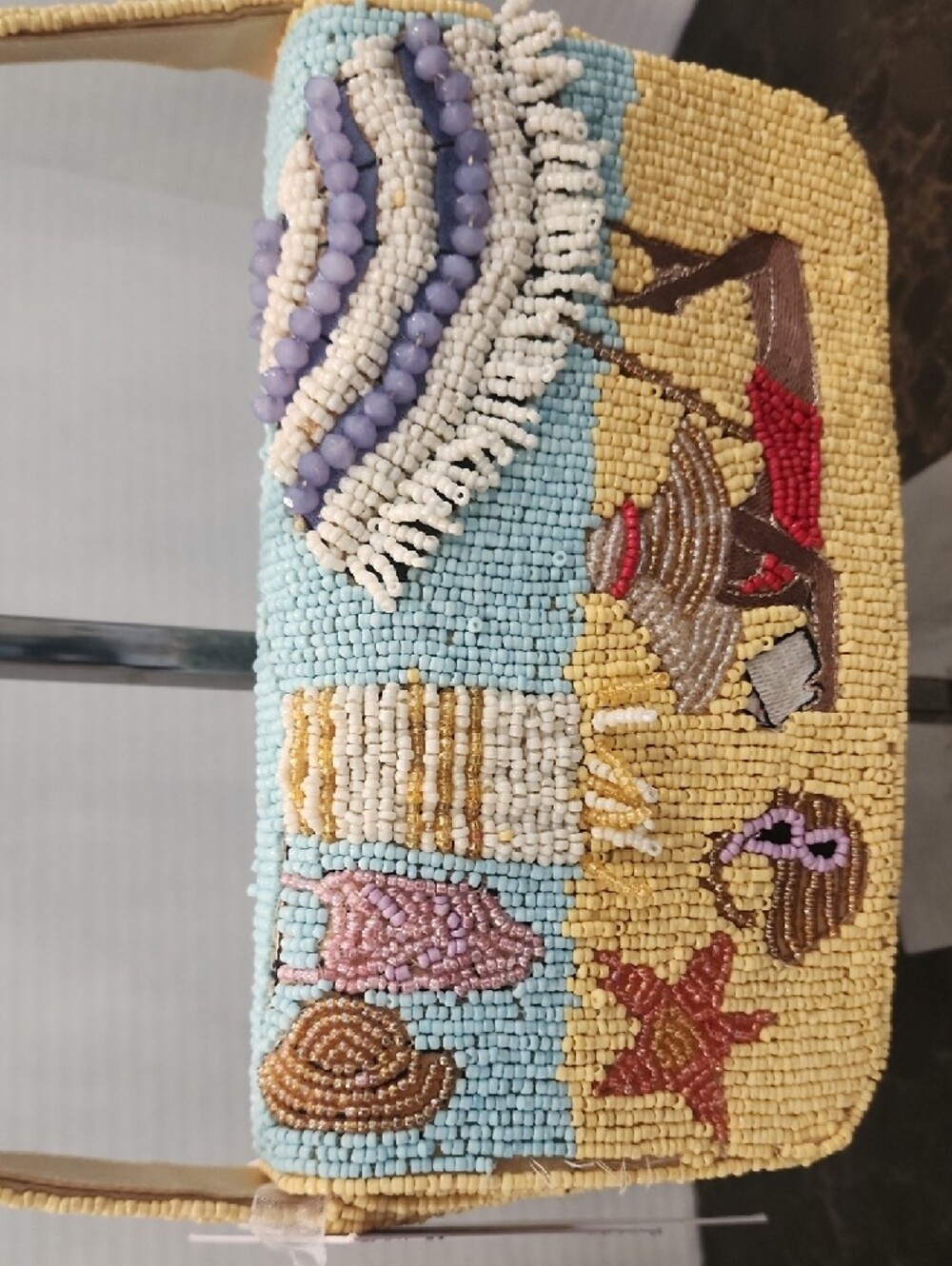 Beaded Beach Scene Bag in Light Blue and Yellow - Picture 4 of 7